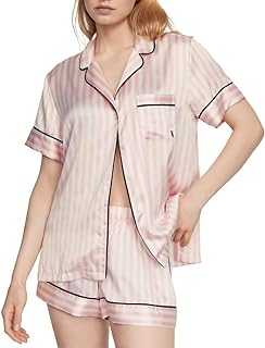 Satin Pajama Set, Short Sleeve Button Down Shirt & Shorts, Sleepwear for Women (XS-XXL)