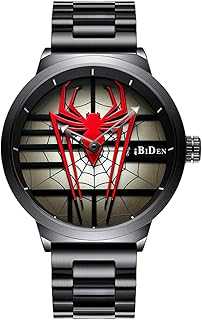 Luxury Men's Spider Man Watch Stainless Steel Quartz Watch Large Face Wrist Watch for Men