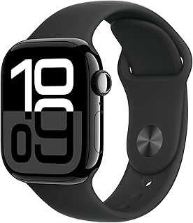 Watch Series 10 [GPS 42mm case] Smartwatch with Jet Black Aluminum Case with Black Sport Band - S/M. Fitness Tracker, ECG App, Always-On Retina Display, Water Resistant