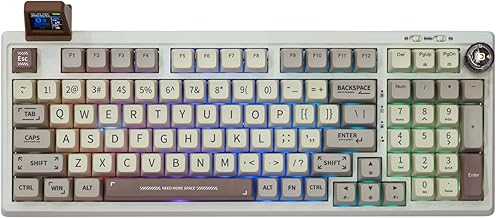 RT100 Retro Gaming Keyboard with Display Screen, BT5.0/2.4G/USB-C, 97 Keys Gasket Custom Keyboard, Hot Swappable, RGB Backlit, with Knob for Win/Mac (Gateron Pro Yellow)