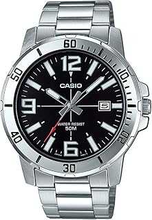MTP-VD01D-1BV Men's Enticer Stainless Steel Black Dial Casual Analog Sporty Watch, Silver, 48×42×10.7mm, Quartz Movement