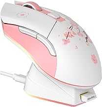 Sakura Pink Wireless Gaming Mouse with Charging Dock Rechargeable RGB,12K DPI,7 Programmable Buttons High-Precision Sensor [300IPS] [1000Hz] for PC Notebook Mac