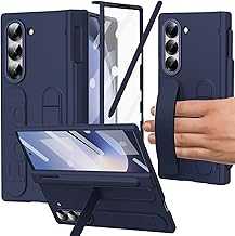 for Samsung Galaxy Z Fold 5 Case with S Pen Holder & Slim Stylus, Z Fold 5 Kickstand Case with Hand Strap Hinge Protection Screen Protector Raised Edge Protection Cover Case for Z Fold 5 Blue