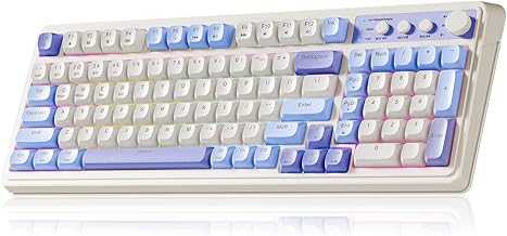99 Key Keyboard, Tri-Mode Bluetooth/2.4GHz/USB-C Cute Creamy Gaming Keyboard with Number Pad RGB Backlit, Media Knob Custom Mechanical Feel Computer Keyboards for MAC Xbox PC Gamer - Purple