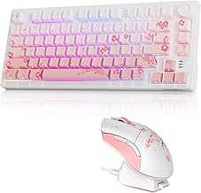 EK75PRO Sakura Pink Wireless Mechanical Gaming Keyboard and Wireless Gaming Mouse with Charging Dock Combo(Cloud Switch)