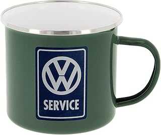 BRISA VW Collection - Volkswagen Large Enamel Coffee-Tea Mug Cup for Camping & Outdoor T1 Bus Campervan (500 ml/16.9 fl oz/VW Service/Gray)