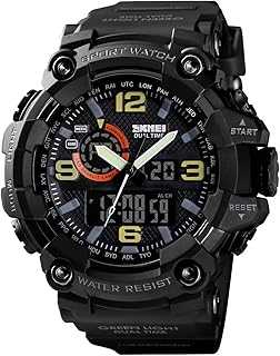 Men Digital Sports Watch, Dual Time Display LED Military Wrist Watch, Shockproof Large Dial Men Wristwatches Outdoor Waterproof Alarm Watches