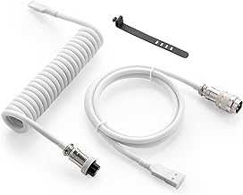 Pro Custom Coiled USB C Cable for Gaming Keyboard, Double-Sleeved Mechanical Keyboard Cable with Detachable Metal Aviator, 1.5M USB-C to USB-A, White Color
