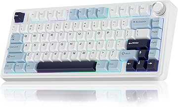 F75 75% Wireless Mechanical Keyboard, Hot Swappable Creamy Keyboard, Pre-lubed Reaper Switches, 2.4GHz/Type-C/BT5.0, RGB Backlit Gaming Keyboards(White & Blue)