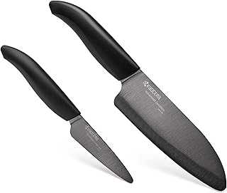 Revolution Series Paring and Santoku Knife Set, Black Blade