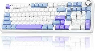 F99 Pro Wireless Mechanical Keyboard with Knob,Tri-Mode BT5.0/USB-C/2.4GHz Hot Swappable Keyboard,Pre-lubed Switches,RGB Backlit Computer Gaming Keyboards (White&Blue&Purple)