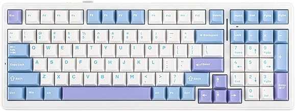 x Aula F99 Wireless Mechanical Keyboard, Hot Swappable Gasket Custom Gaming Keyboard with Five-Layer Padding, Bluetooth/2.4GHz/USB-C, 8000mAh Battery (White Light Blue, Graywood V3 Switch)