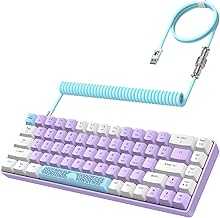 RK-T8 Wired 65% Mechanical Gaming Keyboard with RGB LED Backlit Anti-ghosting TKL Mini 68 Key Custom Coiled C to A Cable Tactile Blue Switch for PS4 PS5 Xbox PC Mac Gamer(Lavender)
