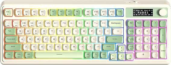 S99 Pro Wireless Keyboard, Display Screen & Media Knob, Tri-Mode Bluetooth/2.4G/USB-C RGB Creamy Gaming Keyboard with Number Pad Macro Keys, Custom Computer Keyboards for Laptop PC Gamer - Green