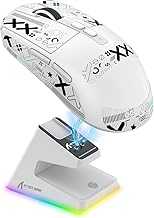 X6 Lightweight Wireless Gaming Mouse with RGB Backlight Charging Base,Tri-Mode Wired/2.4GHz/BT5.2,26K DPI, PAW3395 Optical Sensor,HUANO Switch,5programmable Buttons,PC/Mac(White+Sticker)