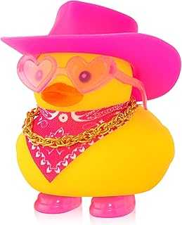 Cute Ducky in Shoes, Car Dashboard Decorations Pink Cowboy Hat Rubber Ducks, Duck for Car Ornament Accessories with Hat, Glasses, Scarf, Shoes, Necklace, Pink