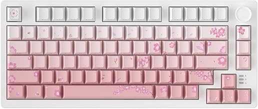 EK75PRO Sakura Pink Wireless Gaming Keyboard,75% RGB Hot-Swappable Creamy Mechanical Keyboard with Knob,2.4Ghz/BT5.1/USB-C, Gasket Mount, PBT Keycaps, Linear Dream Switch for Win/MAC