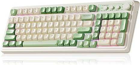 S99 Gaming Keyboard, Wireless Computer Keyboards, Tri-Mode Bluetooth/2.4GHz/USB-C Custom Creamy Keyboard with Number Pad, RGB Backlit Media Knob Cute Programmable Keybaord for PC Gamer - Green