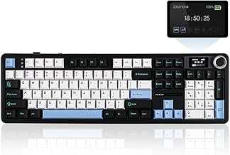 X Aula F108 PRO Wireless Gaming Keyboard with Screen, 8000mAh Battery, 104 Hot-Swappable and Programmable Keys and Knob, RGB Backlight, for Mac/PC/Android (Blue&White&Black)