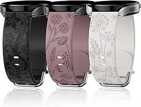 Flower Engraved Bands Compatible with Samsung Galaxy Watch 7/ FE/ 6/5/ 4/ Active 2 40mm 44mm/ 5 Pro 45mm/ Watch 6/4 Classic 43mm 47mm 42mm 46mm, 3 Pack 20mm Soft Silicone Replacement Watch Band