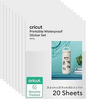 Printable Waterproof Sticker Set, 20 White Sheets (8.5" x 11") - Compatible with Inkjet Printers - For Joy Xtra, Explore, & Maker Machines