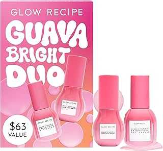 Guava Brightening Korean Skincare Gift Set - Vitamin C Under Eye Cream Treatment + Hydrating Vitamin C Dark Spot Face Serum with Niacinamide & Peptides, Travel Size (2 Count)