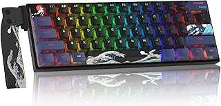 WK61 PRO 60% Percent Keyboard with QMK, Black Kanagawa Wired Mechanical Gaming Keyboard with Strap RGB Backlit, Anime Pudding PBT Keycaps, Hot Swappable POM Linear Red Switch