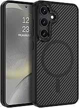 Case for Samsung Galaxy S24 Plus/S24+ 6.7-Inch, Magnetic [Compatible with Magsafe] Carbon Fiber Support Wireless Charging Men Women Slim Shockproof Protective Phone Cover, Black