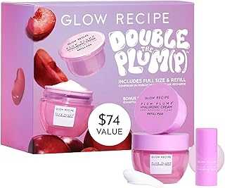 Double the Plump Korean Skin Care Gift Set - Hyaluronic Acid Whipped Gel Face Cream, Moisturizer Refill Pod + Travel Size Plum Plump Serum for Hydrating Dry Skin (3 Count)