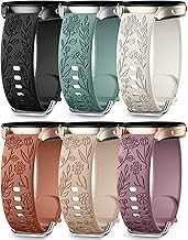 6 Pack Floral Engraved Bands Compatible with Samsung Galaxy Watch 7 Band 6 5 4 Active 2 FE 40mm 44mm/Watch 6/4 Classic/5 Pro/3, 20mm Cute Flower Silicone Sport Strap for Samsung Watch Bands Women
