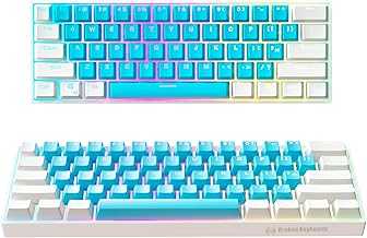 Pro 60 Percent Keyboard 60% Gaming Keyboard Mechanical - White & Blue - HOT SWAPPABLE - for Gaming On PC, Xbox, PlayStation & MAC (ICE | Silver Switches)