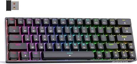 DK63 60% Wireless Mechanical Gaming Keyboard | Bluetooth/2.4G/Wired | RGB Backlit | Anti-Ghosting Compact 63-Keys Mini Keyboard | with Red Switch | for Windows Laptop PC Gamer Typist-Black