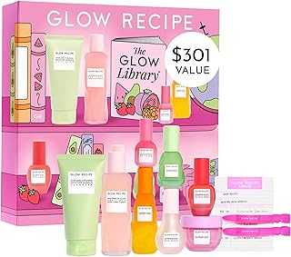 Library Skincare Gift Set - Avocado Face Wash + Face Serum + Facial Toner + Guava Eye Cream + Hyaluronic Acid Moisturizer + Dew Drops + Strawberry Smooth Serum + 2 Hair Clips (10 Count)