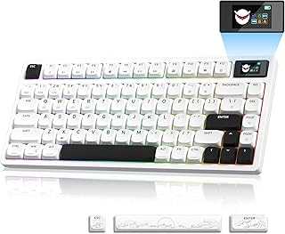 75% Keyboard with Screen, L75 Pro Low Profile Mechanical Keyboard, Tri-Mode Wired/2.4Ghz/ Bluetooth Wireless Keyboard, Compact RGB Backlit PC Keyboard for Mac/Win, White