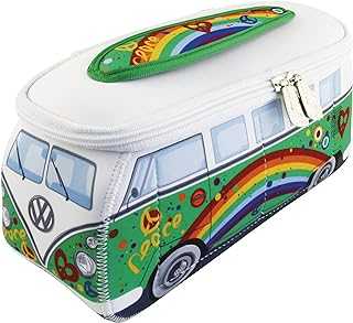 VW Collection - Volkswagen Neoprene Universal Makeup Cosmetics Toiletry Travel Pharmacy Bag in T1 Bus Design (Peace/Green) (Small (9.1 x 4.3 x 3.1 inches))