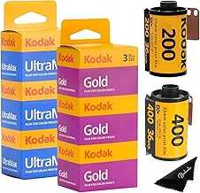 Kodak Ultramax 400 35mm Film 3 Pack & Kodak Gold 200 35mm Film 3 Pack Bundle (6 Total Rolls) 36exp for 35mm Film Camera 35mm - Kodak Film- Balveli Microfiber Cloth - 35 mm Film roll- Camera Film-