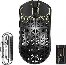 R5 Ultra Carbon Fiber Wireless Gaming Mouse,39g Superlight Hollowed-Out,PAW3950MAX Optical Sensor Nordic 52840 MCU 8K Polling 42K DPI,Tri-Mode Programmable Mice with Coiled Cable-Black
