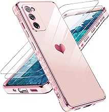 LeYi for Galaxy S20 FE 5G Case: with Screen Protector [2 Pcs]+ Full Camera Protection, Love Heart Plating Girly Women Cute Luxury Soft TPU Case for Samsung S20 Fe, Pink