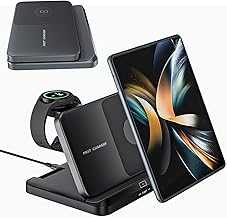 for Samsung Galaxy Z Fold 7 6 5 4 Wireless Charger Station, 3 in 1 Foldable Wireless Charging Stand Fast Charging Dock for Galaxy Z Flip 7 6 5 4 / Galaxy S25/S25 Ultra/Galaxy Watch/Galaxy Buds
