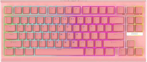G84 80% RGB Gaming Mechanical Keyboard, 2.4GHz/ Type-C/BT Wireless Keyboard, QMK/VIA Programmable, Hot-Swappable, NKRO, with Shine Through PBT Keycaps for Gamers (Pink, Creamy Jade Switch)