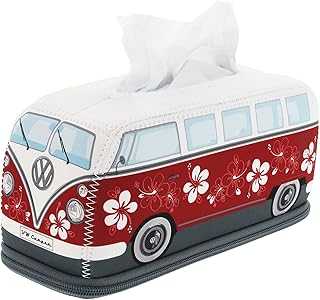 BRISA VW Collection - Volkswagen Neoprene Holder-Dispenser for Paper Tissues, Cosmetic Tissues or Napkins in T1 Bus Campervan Design (Hibiscus/Red)