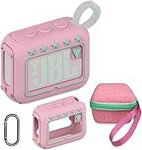 Silicone Cover and Hard Travel Case for JBL Go 4 Ultra Portable Bluetooth Speaker, Accessories for JBL Go 4 Pro Sound Bluetooth Speaker Stand Up Holder (Pink Case)