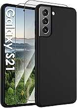 for Samsung Galaxy S21 Case,Liquid Silicone Upgrade [Soft Anti-Scratch Microfiber Lining][2 HD Screen Protector][Full Camera Protection] Shockproof Phone Case for Samsung S21 6.2 inch -Black