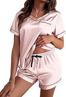 Silk Pajama for Women Short Sleeve Satin Pj Set Two Piece Soft Sleepwear Loungewear S-XXL