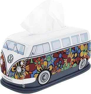 BRISA VW Collection - Volkswagen Neoprene Holder-Dispenser for Paper Tissues, Cosmetic Tissues or Napkins in T1 Bus Campervan Design (Flower Power/Multicolor)