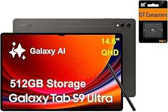 Galaxy Tab S9 Ultra FE+ Plus AI Android Tablet (14.6" QHD Touchscreen 120Hz, 12GB RAM, 512GB Storage, 16-Hr Long Battery Life, S Pen, 2 Front + 2 Rear Cameras, Lightweight Durable), SM-X910