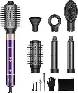 7 in 1 Blow Dryer Brush and Hair Dryer, Hot Hair Styler with Negative Ion 110,000 RPM Hair Straightener Brush for Fast Drying Straightening Curling Voluming, Suitable for All Types,Purple