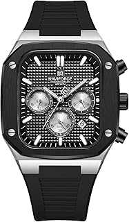 Mens Square Watches,Chronograph Analog Calendar Wrist Watch,Quartz Waterproof Watches for Men,Silicone Band