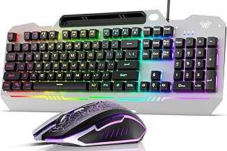 Keyboard, T102 104 Keys Gaming Keyboard and Mouse Combo with RGB Backlit Number Pad, All-Metal Panel Waterproof Light Up PC Keyboard, USB Wired Computer Keyboards Gaming for MAC Xbox PC Gamer