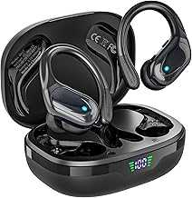 Wireless Earbuds, Sports Bluetooth Headphones, 80Hrs Playtime Ear Buds with LED Power Display, Noise Canceling Headset, IPX7 Waterproof Earphones for Workout/Running (Black)